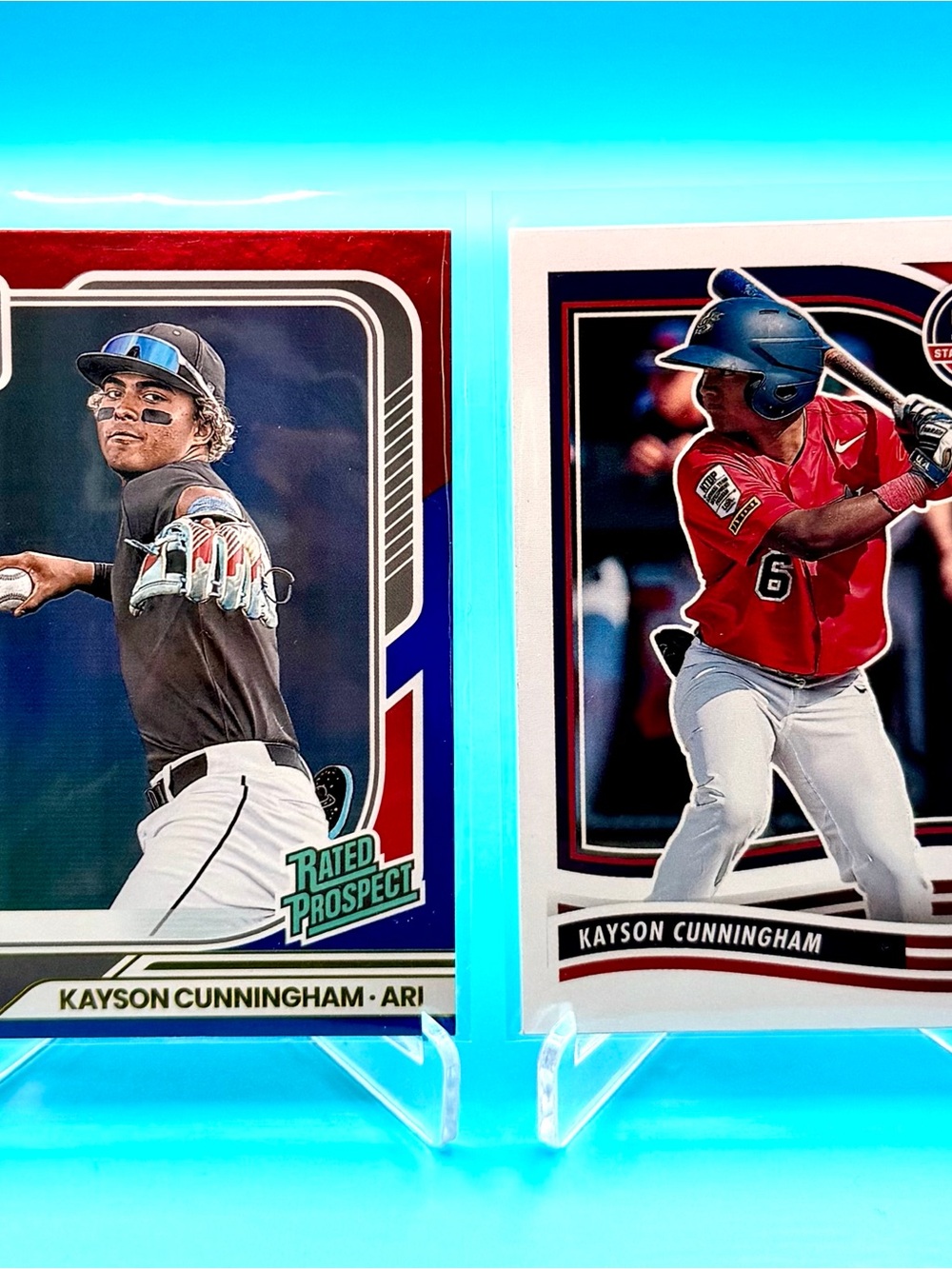 🔥Kayson Cunningham Rookie Lot! 🔥Red & Blue Rated Prospect Foil Refractor! 🤩